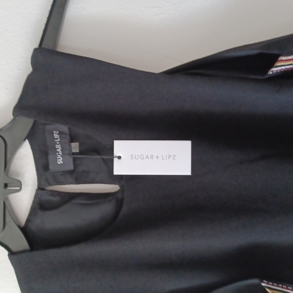CLASSY SUMMEER TOP Black Tunic Sugarlips Embroidery LINE sides XS - Picture 4 of 8
